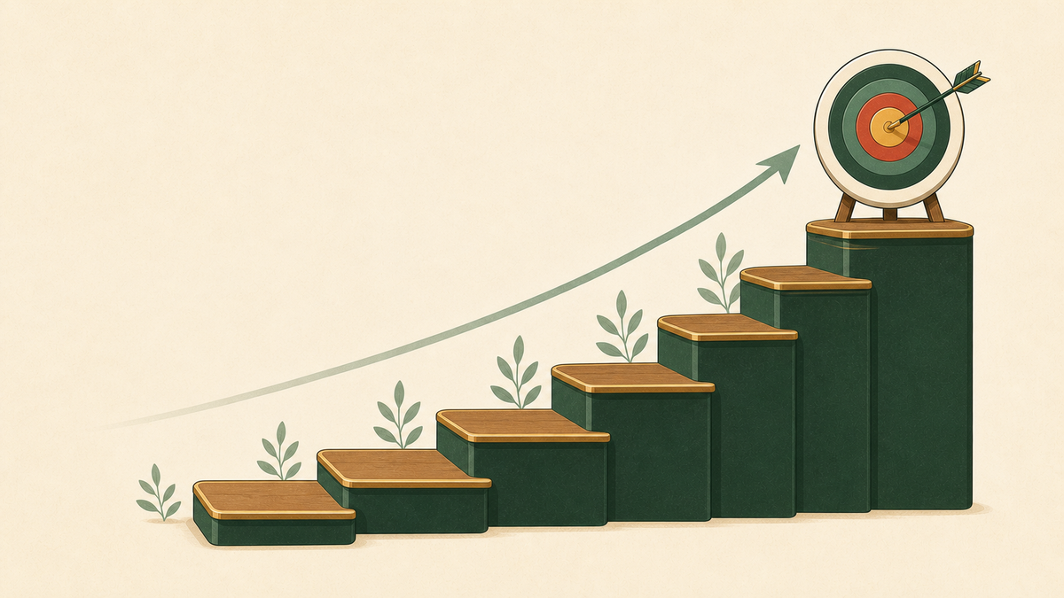 A skill-ladder rising toward a target at the top.