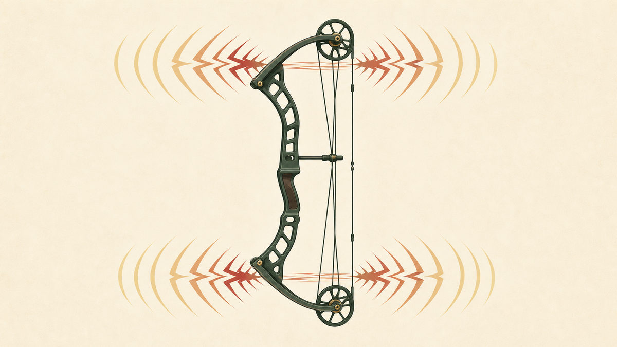 A compound bow with a burst motif showing released energy with no arrow.
